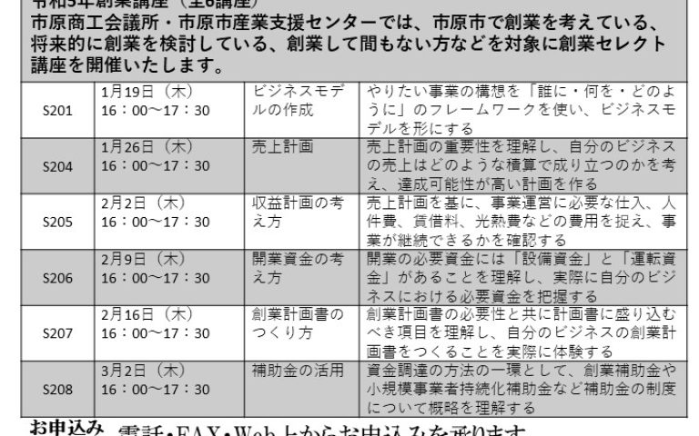 令和5年いちはら創業講座開講(全6講座)